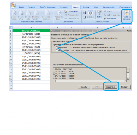 Convertir texo en columnas